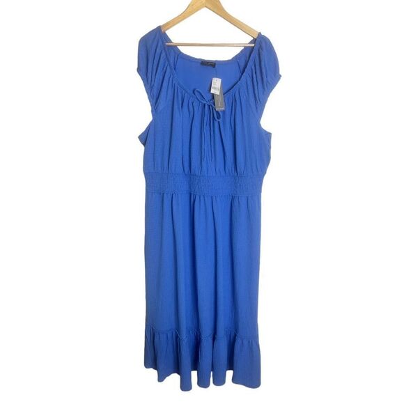 Lane Bryant blue Cap-Sleeve Smocked-Waist Midi Dress sz 22/24 - Picture 2 of 7